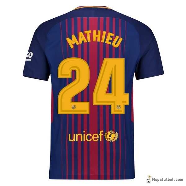 Camiseta Barcelona Replica Primera Ropa Mathieu 2017/18 Azul